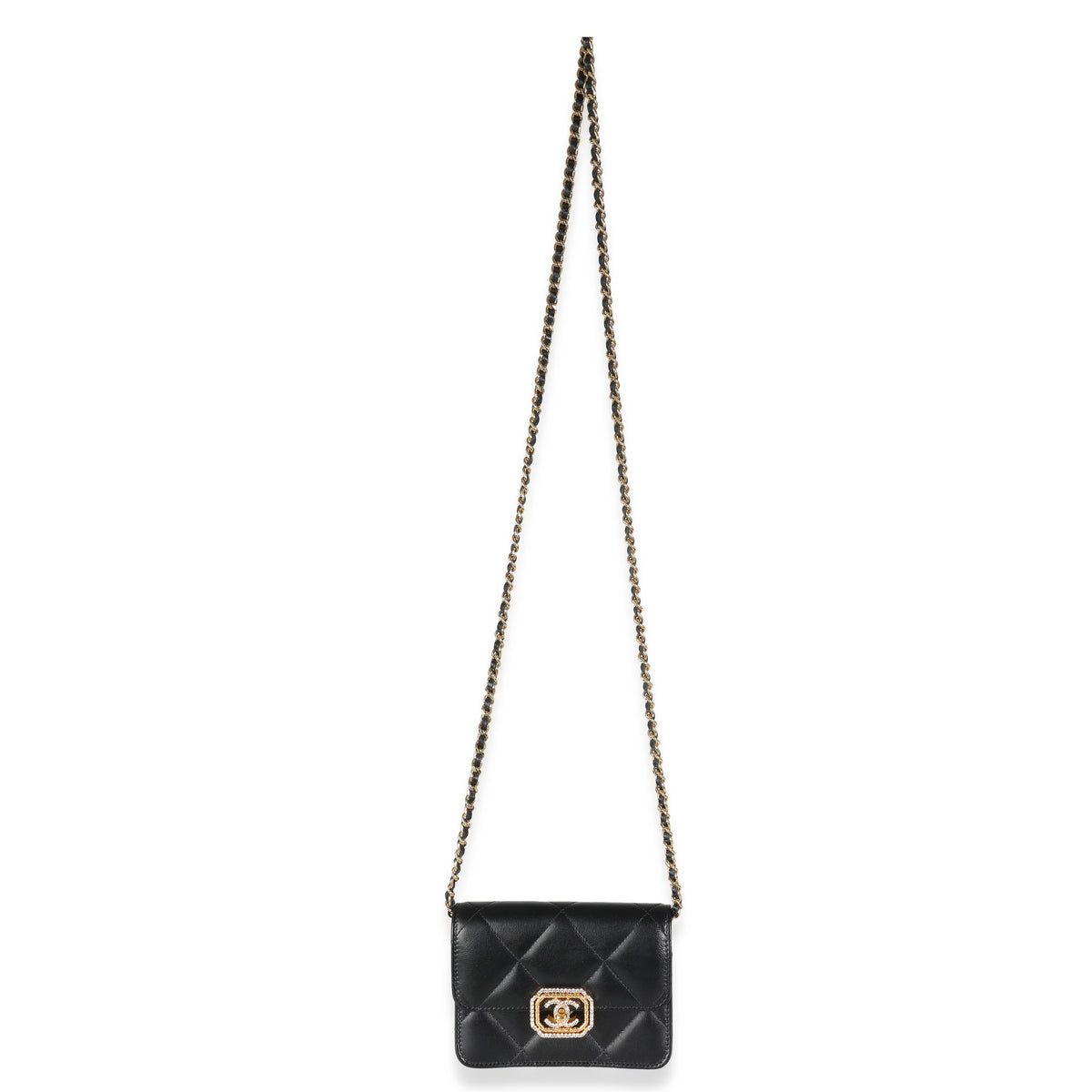 Black Quilted Calfskin Strass Mini Flap Bag