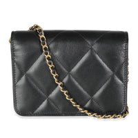 Black Quilted Calfskin Strass Mini Flap Bag