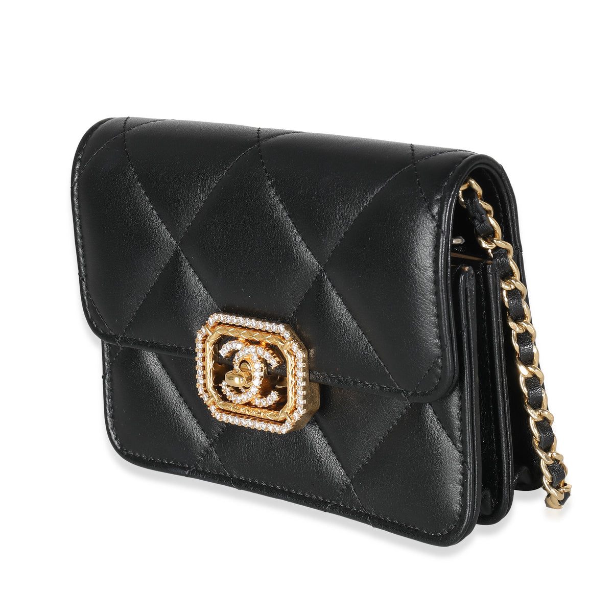 Black Quilted Calfskin Strass Mini Flap Bag