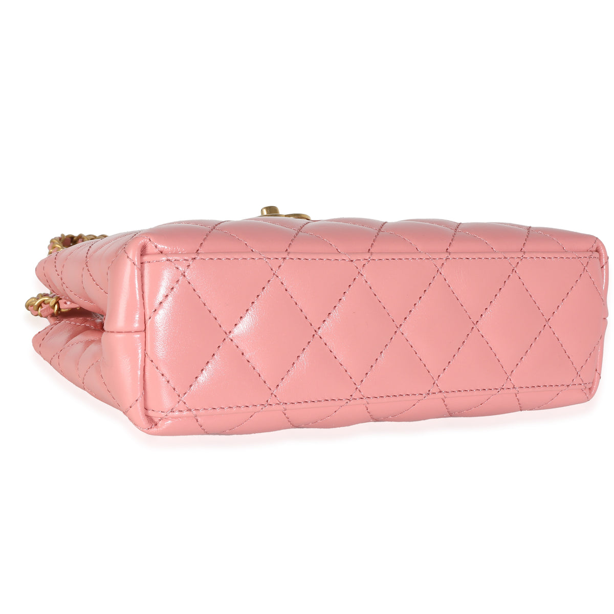 Pink Shiny Aged Calfskin Quilted Nano Kelly Shopper