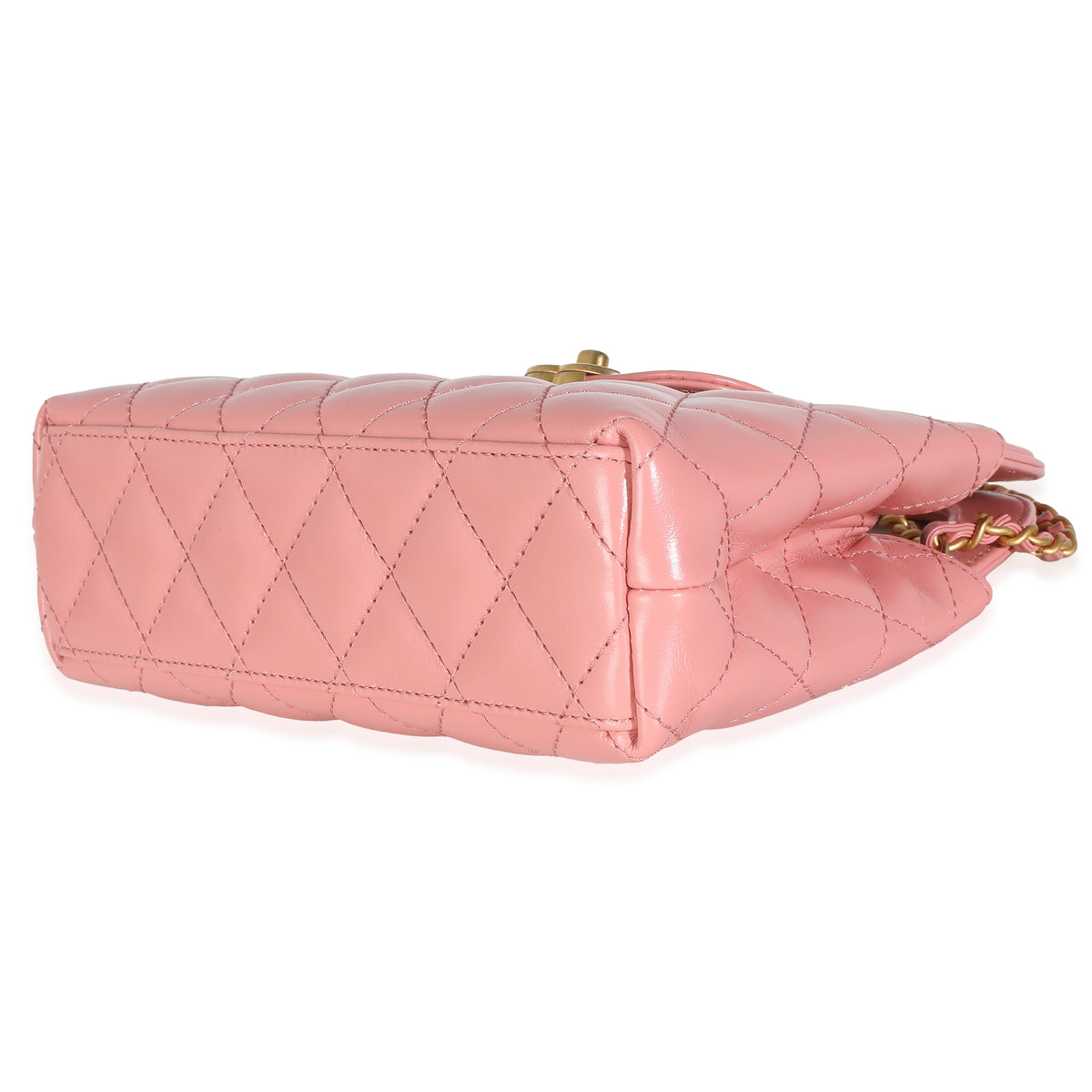 Pink Shiny Aged Calfskin Quilted Nano Kelly Shopper