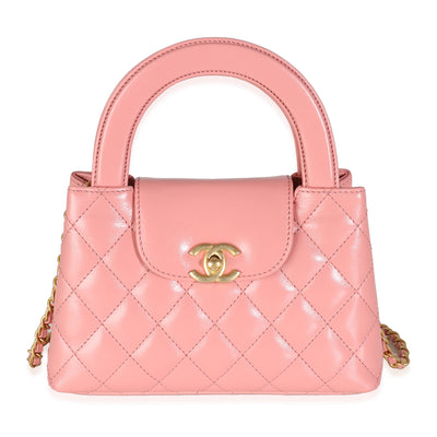 Pink Shiny Aged Calfskin Quilted Nano Kelly Shopper