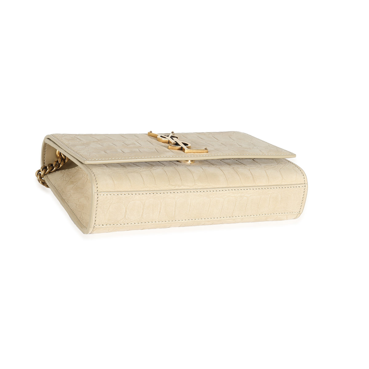 Nougat Beige Croc Embossed Suede Small Kate Chain Bag