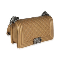 Dark Gold Quilted Caviar Old Medium Boy Bag