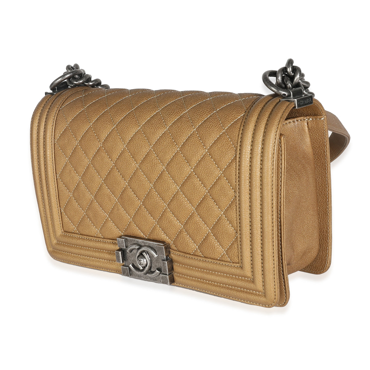 Dark Gold Quilted Caviar Old Medium Boy Bag