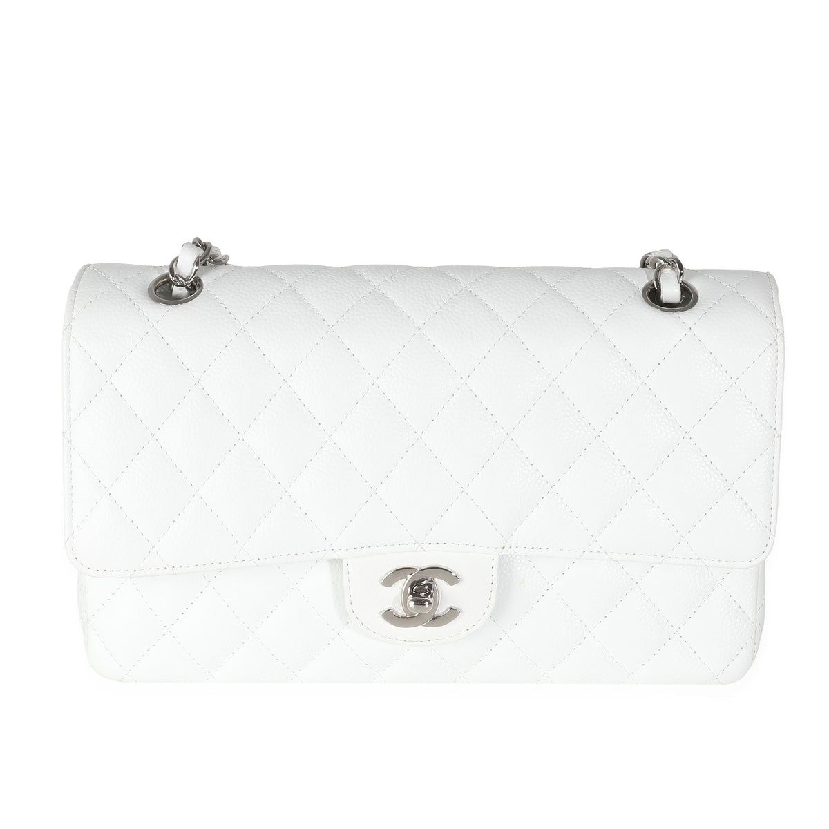 White Quilted  Medium Classic Double Flap Bag