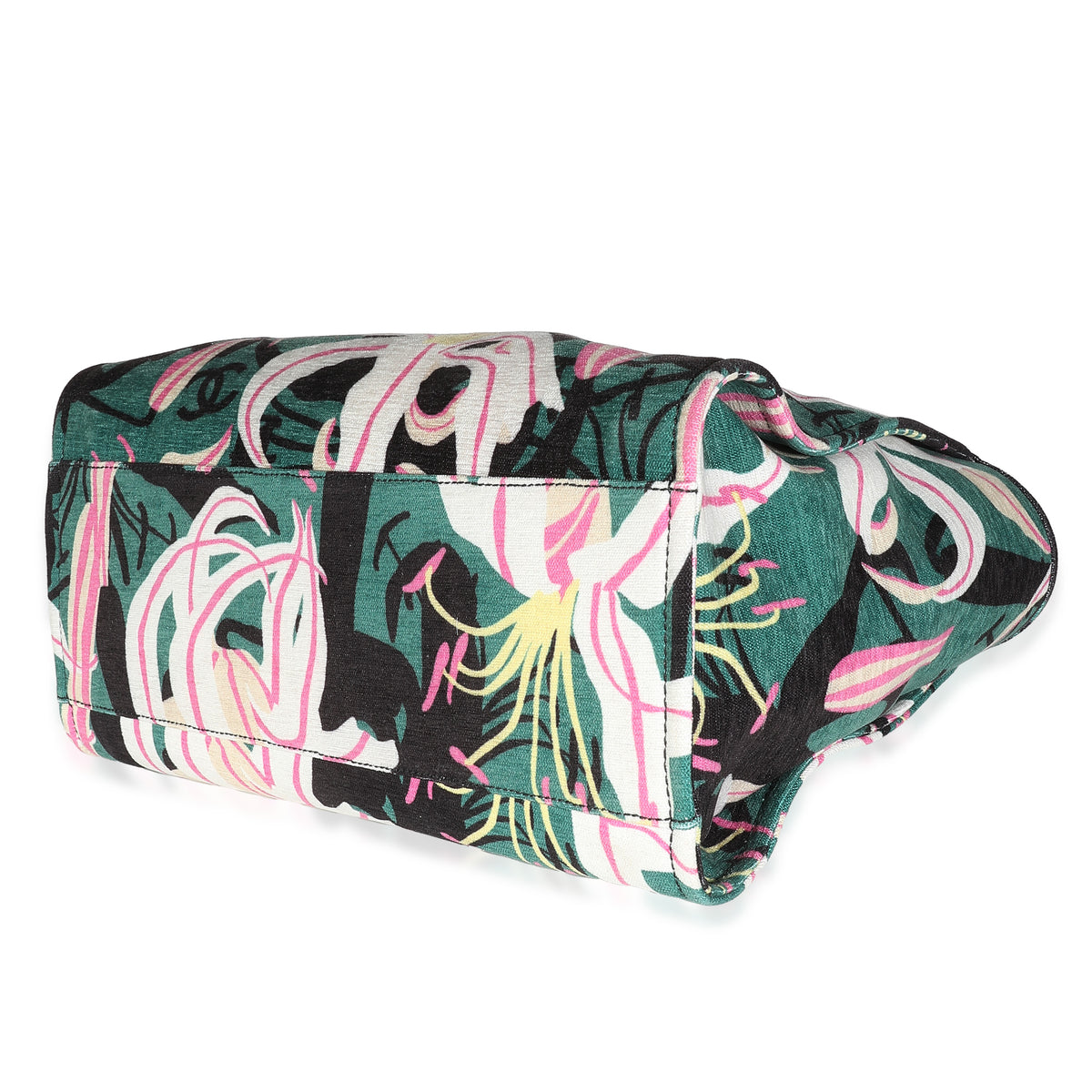 23A Green Pink Tropical Velvet Deauville Shopping Tote