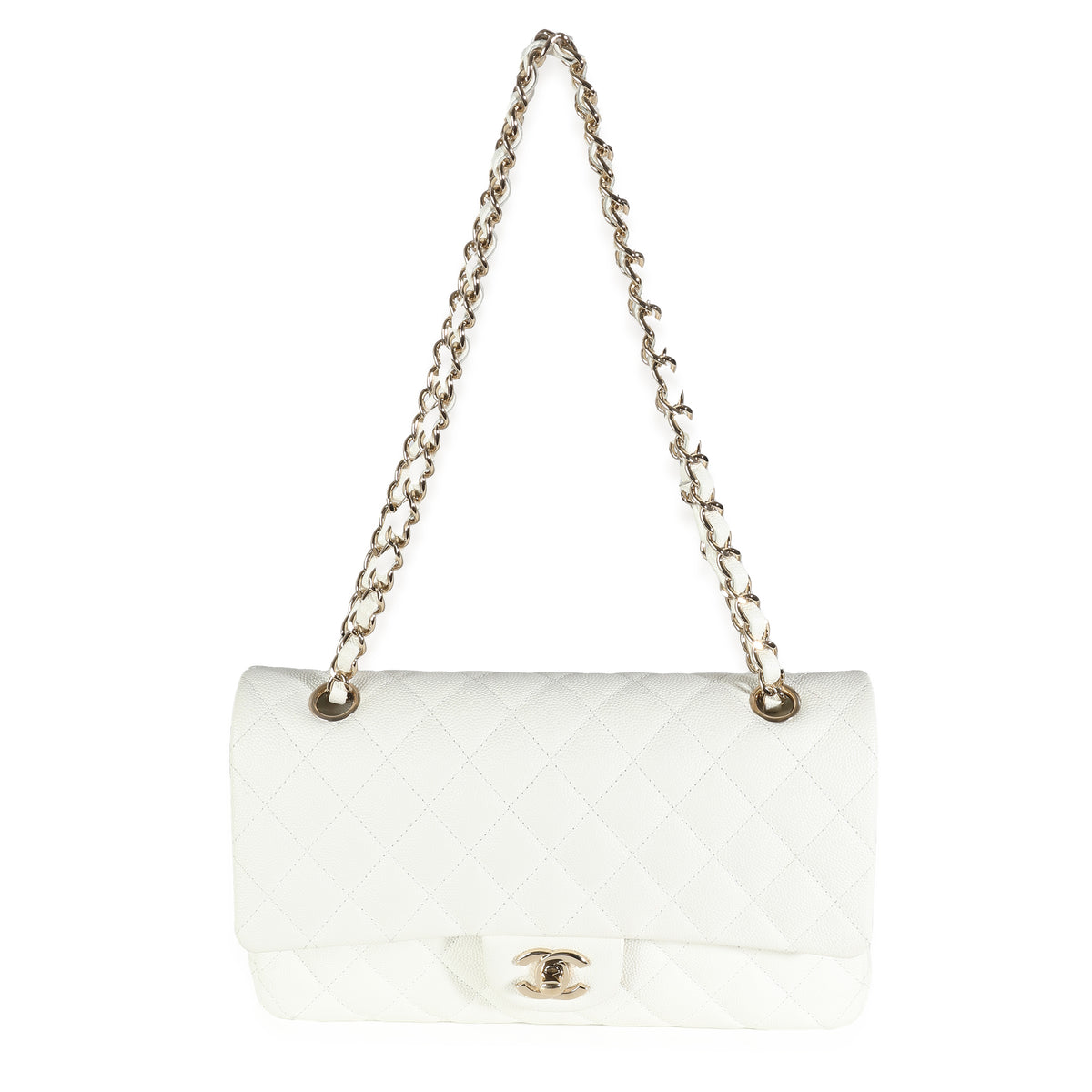 White Quilted Caviar Medium Classic Double Flap Bag