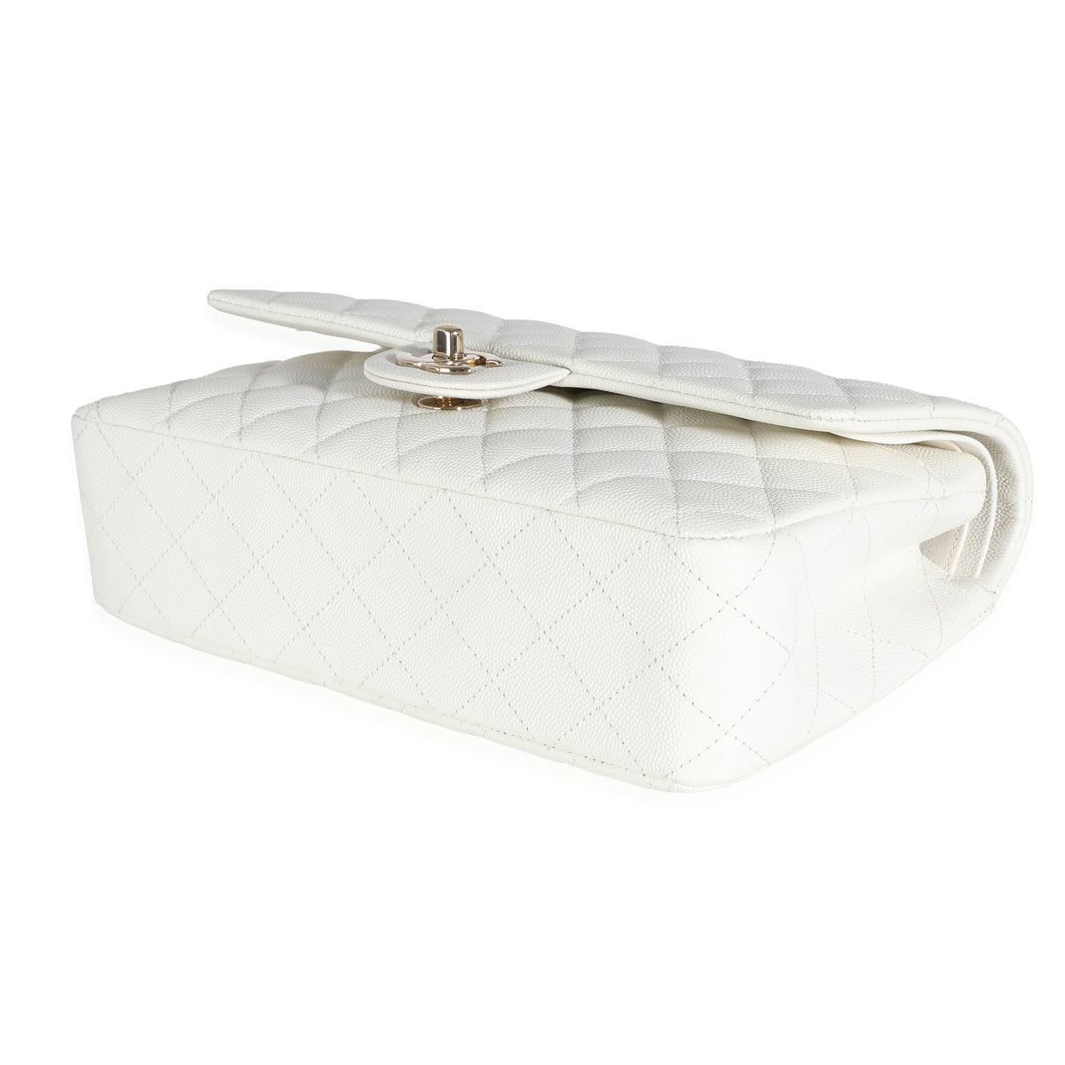 White Quilted Caviar Medium Classic Double Flap Bag