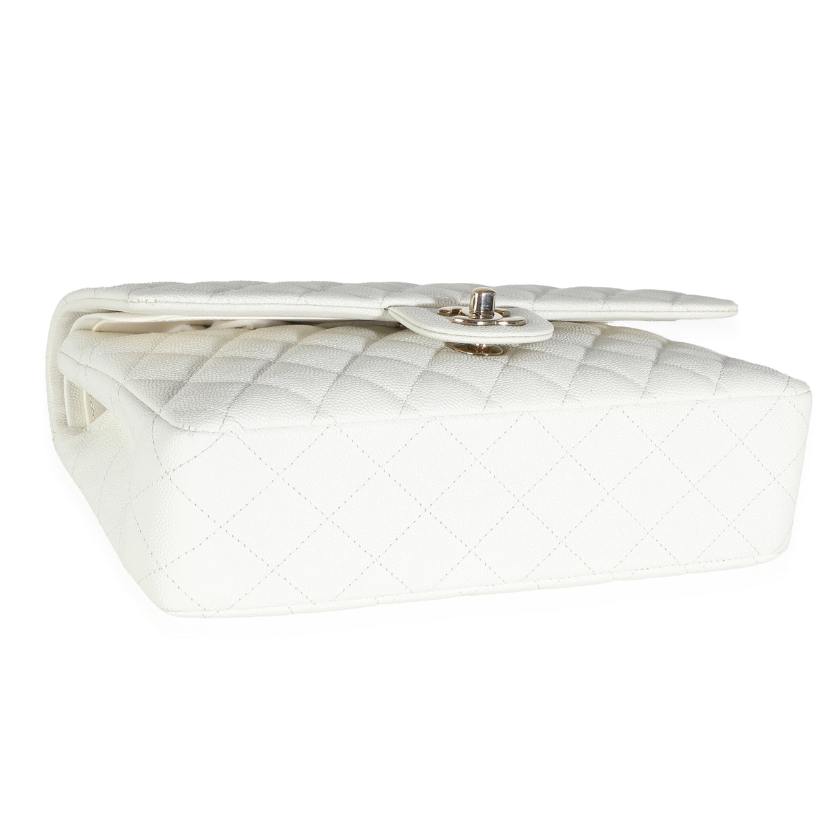 White Quilted Caviar Medium Classic Double Flap Bag