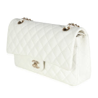 White Quilted Caviar Medium Classic Double Flap Bag