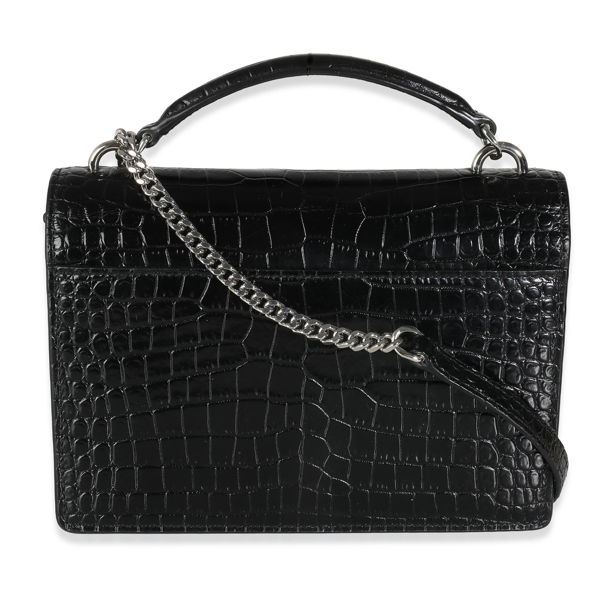 Saint Laurent Black Shiny Croc Embossed Sunset Chain Wallet