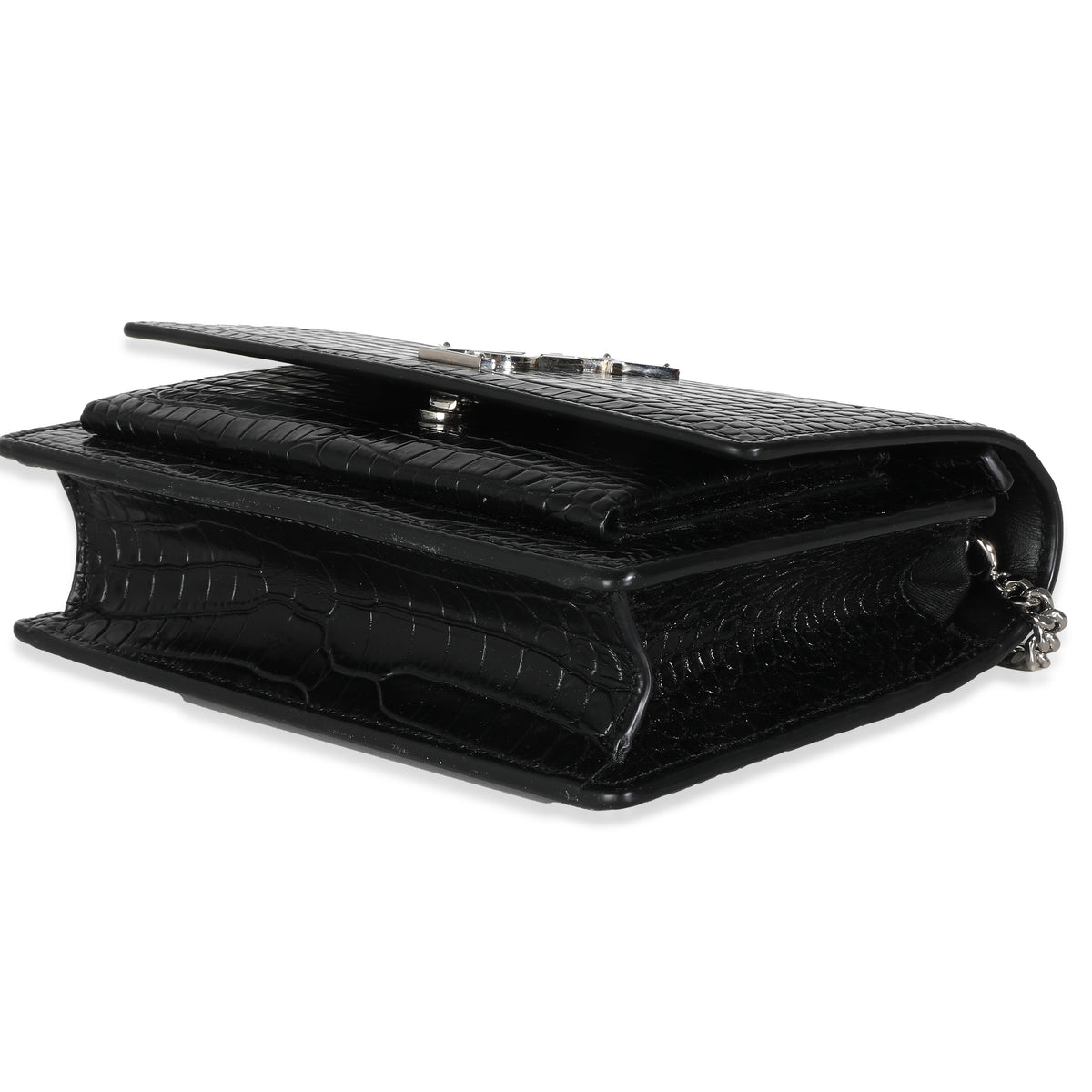 Black Shiny Croc Embossed Sunset Chain Wallet