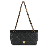 Black Quilted Caviar Medium Classic Double Flap Bag