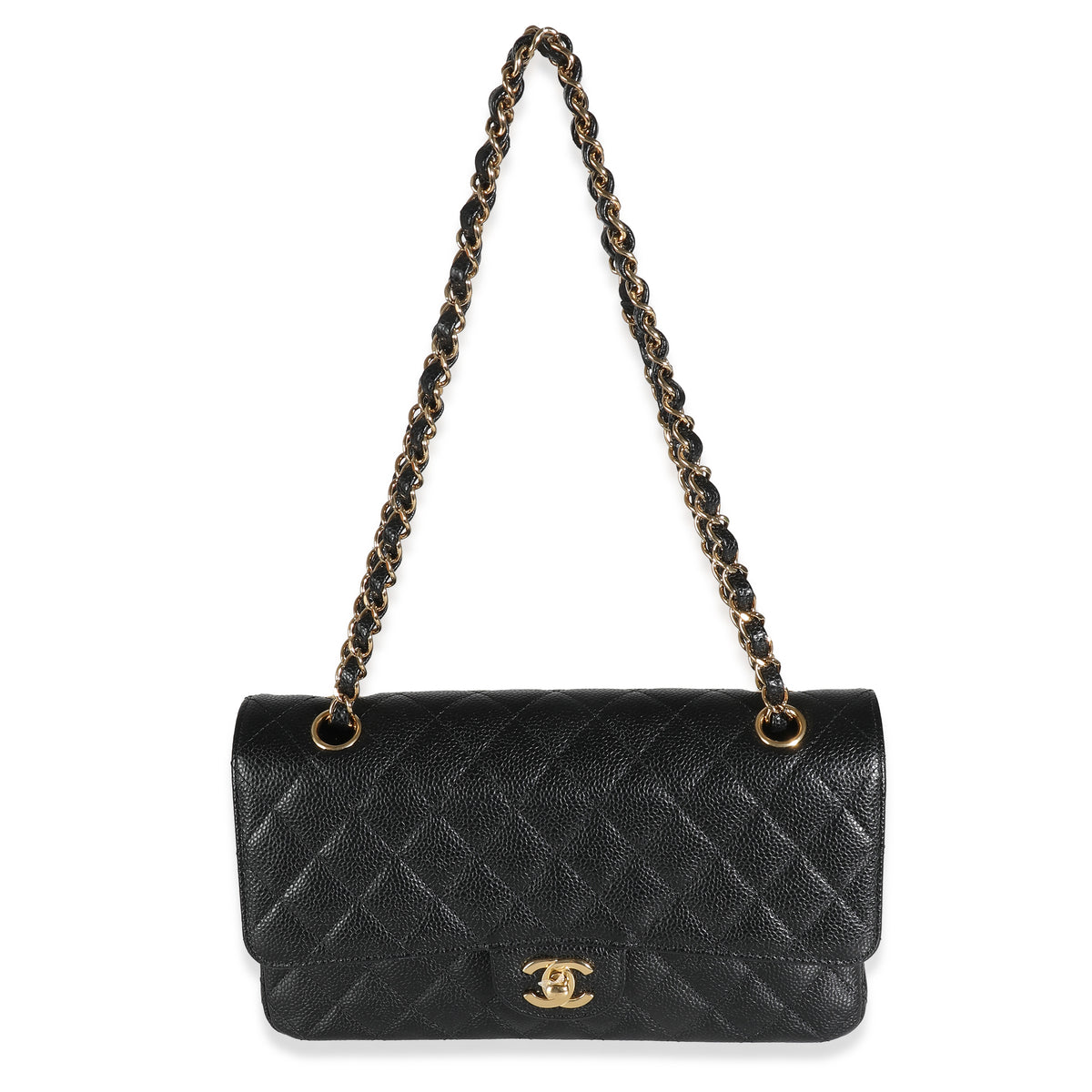 Black Quilted Caviar Medium Classic Double Flap Handbag