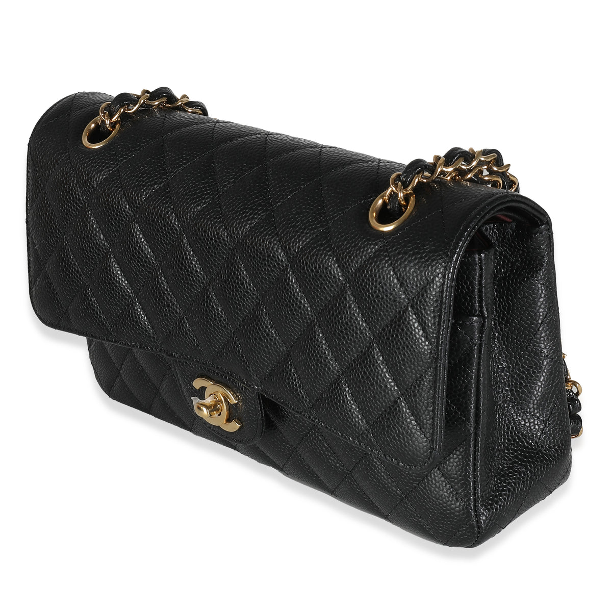 Black Quilted Caviar Medium Classic Double Flap Handbag