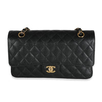 Black Quilted Caviar Medium Classic Double Flap Handbag