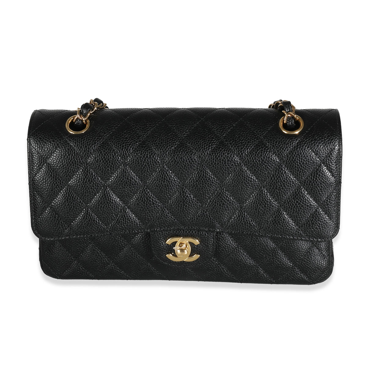 Black Quilted Caviar Medium Classic Double Flap Bag