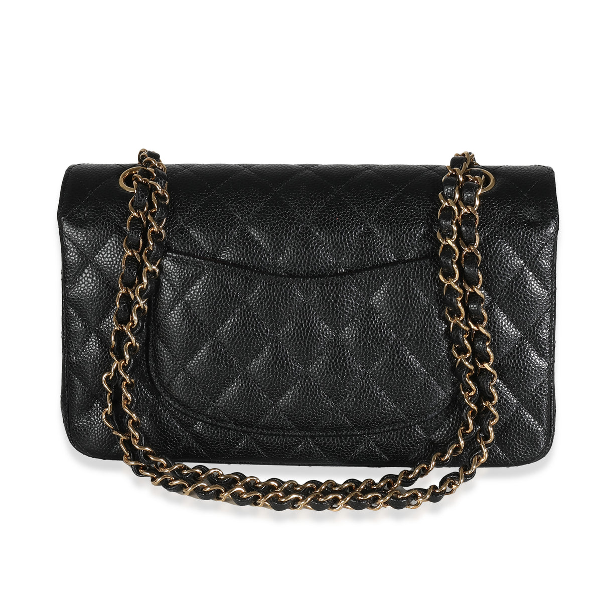 Black Quilted Caviar Medium Classic Double Flap Handbag