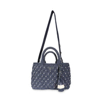 Navy Crochet Woven Raffia Small Canapa Tote