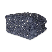 Navy Crochet Woven Raffia Small Canapa Tote