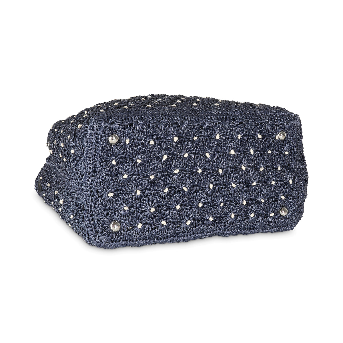 Navy Crochet Woven Raffia Small Canapa Tote