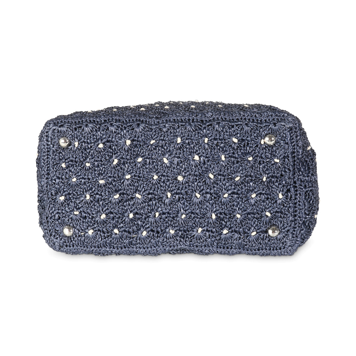 Navy Crochet Woven Raffia Small Canapa Tote