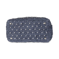 Navy Crochet Woven Raffia Small Canapa Tote