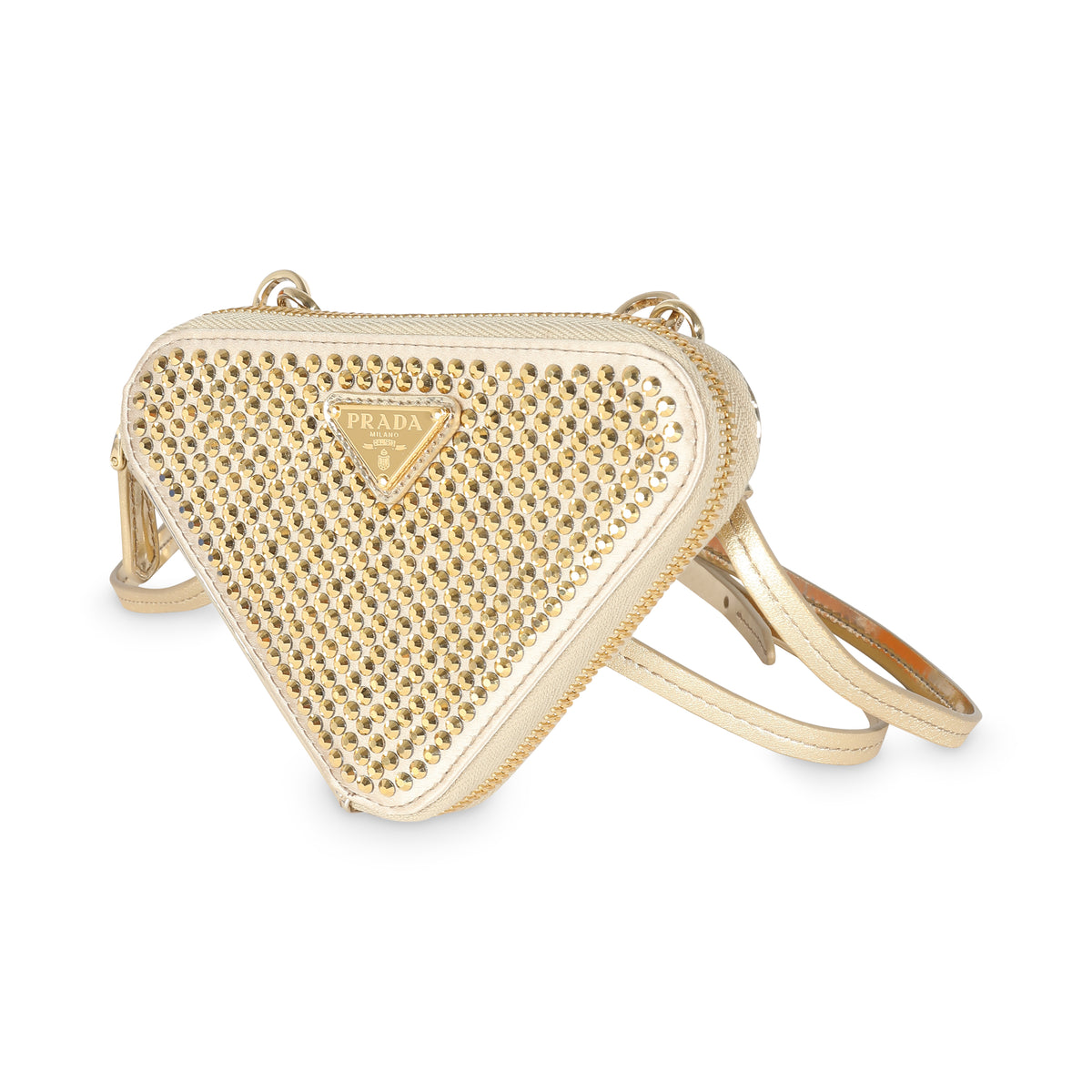 Gold Satin Crystal Embellished Mini Triangular Pouch