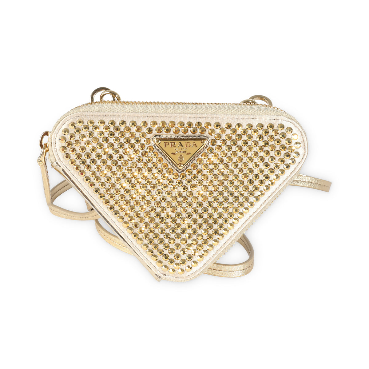 Gold Satin Crystal Embellished Mini Triangular Pouch