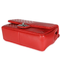 Chanel Red Chevron Lambskin Small CC Crossing Single Flap Bag Handbag box