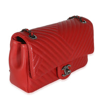 Chanel Red Chevron Lambskin Small CC Crossing Single Flap Bag Handbag pv