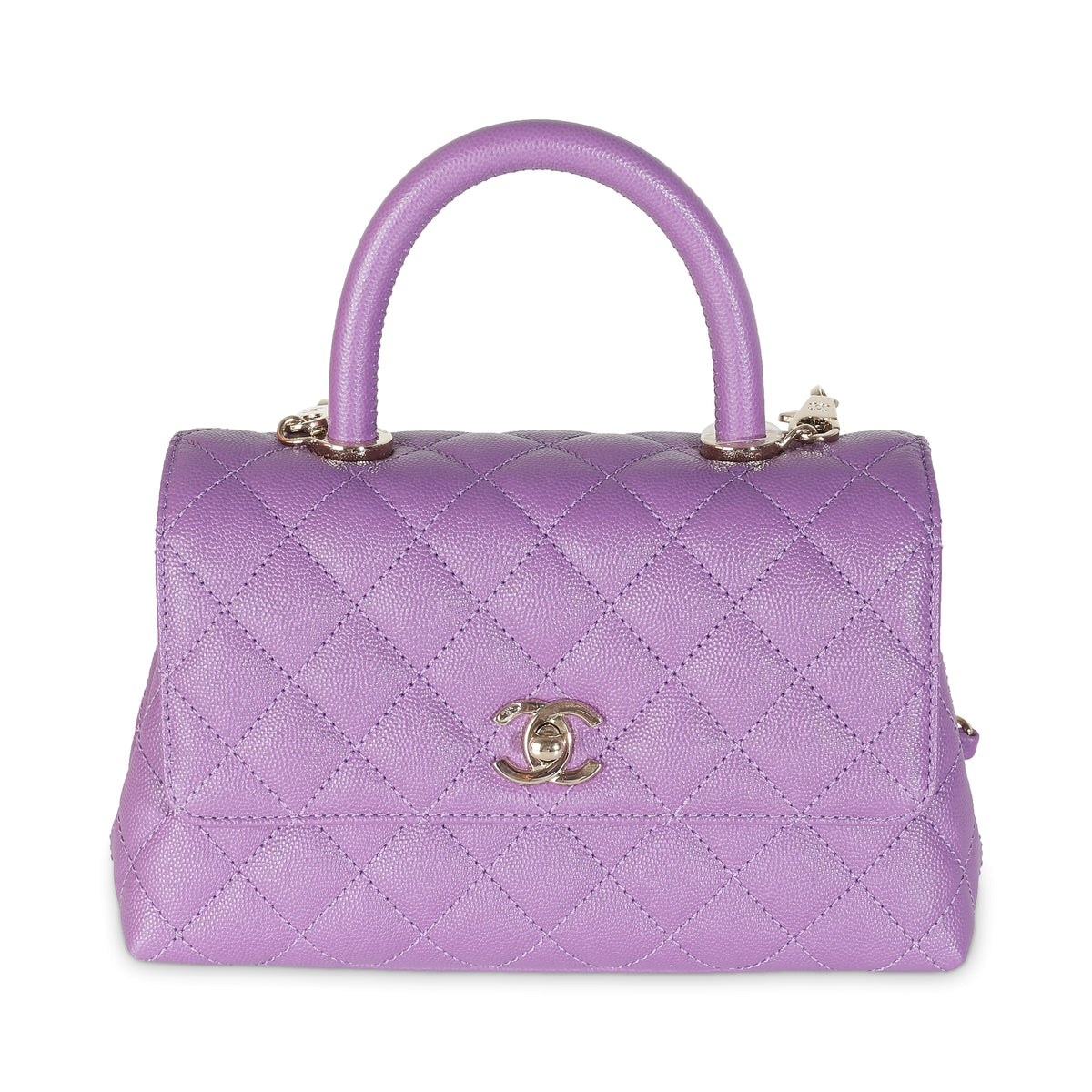 Purple Quilted Caviar Small Coco Top Handle Bag