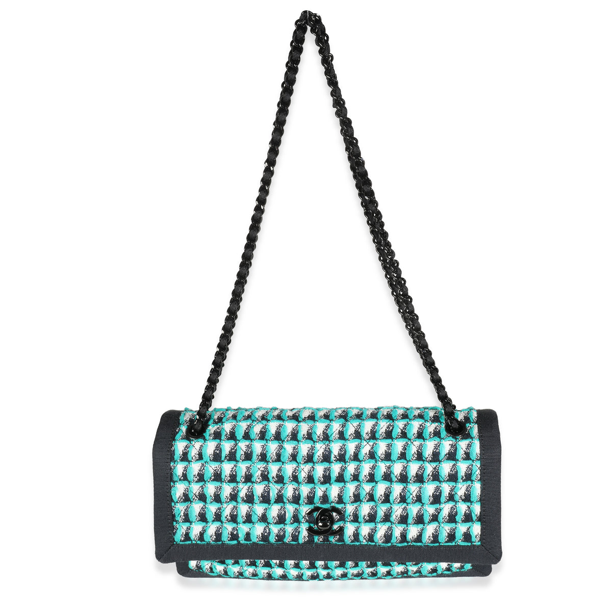 Green White Black Tweed CC Flap Bag