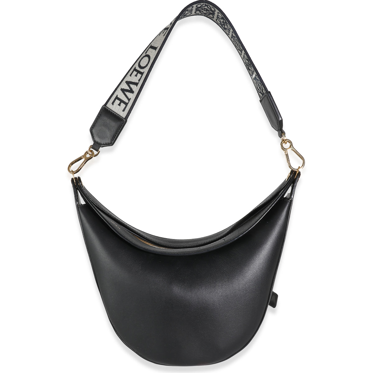 Black Satin Calfskin Small Luna Hobo