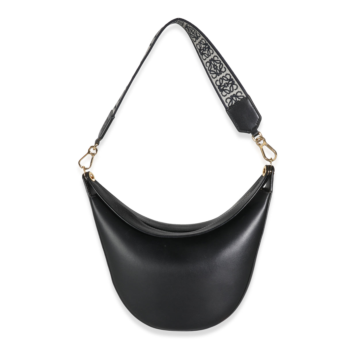 Black Satin Calfskin Small Luna Hobo