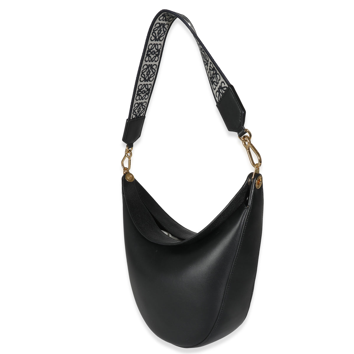 Black Satin Calfskin Small Luna Hobo