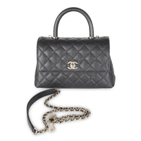 Black Quilted Caviar Mini Coco Top Handle Bag