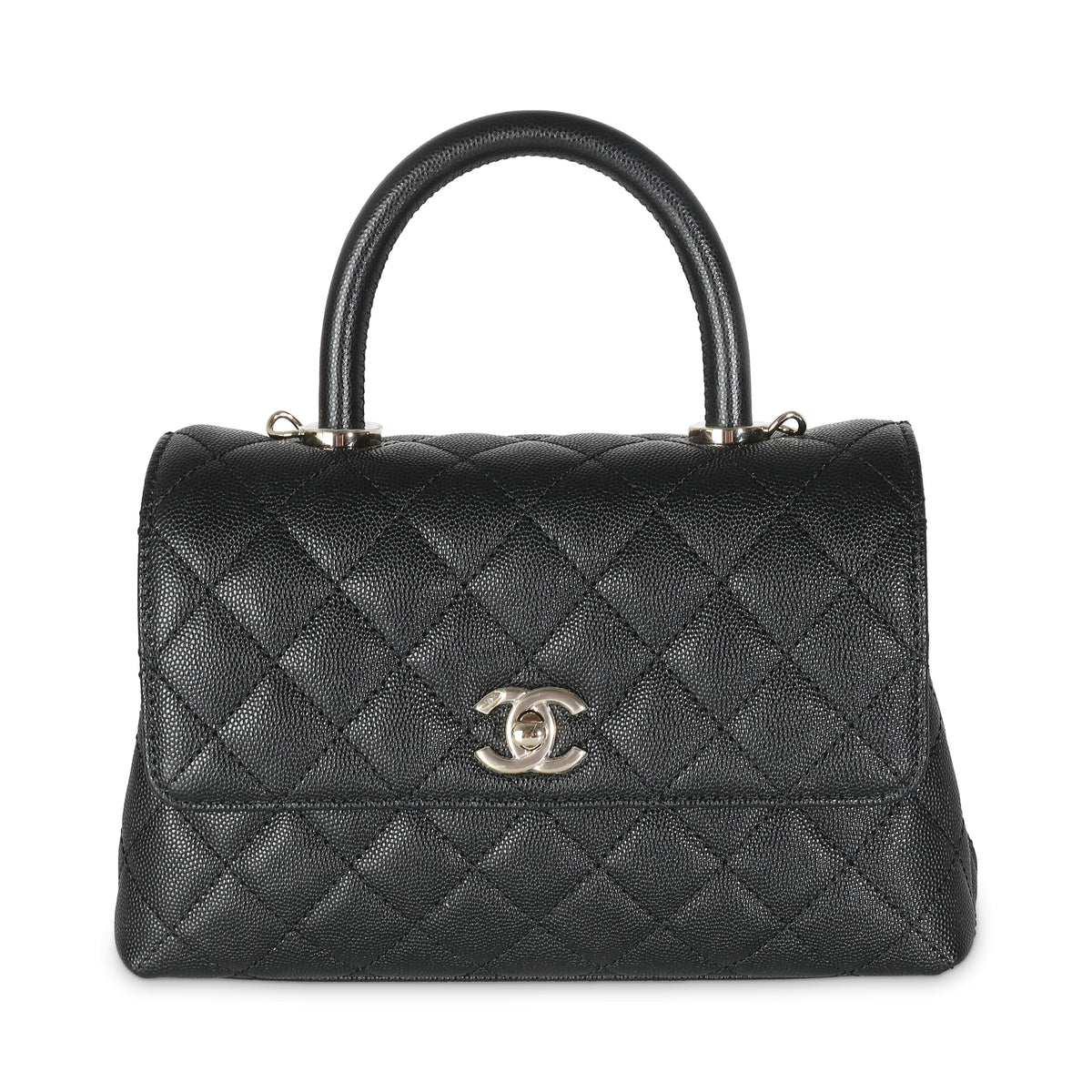 Black Quilted Caviar Mini Coco Top Handle Bag