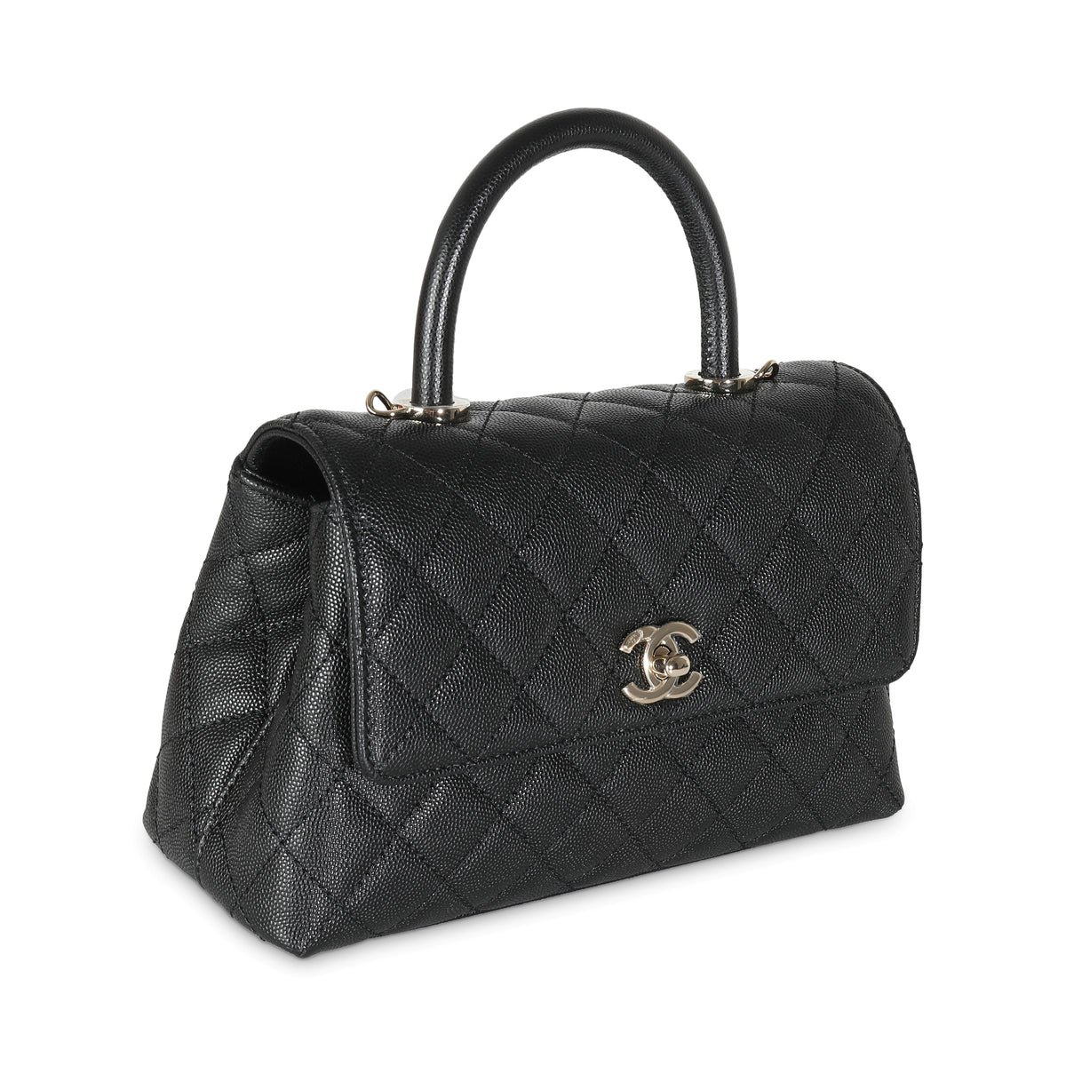 Black Quilted Caviar Mini Coco Top Handle Bag