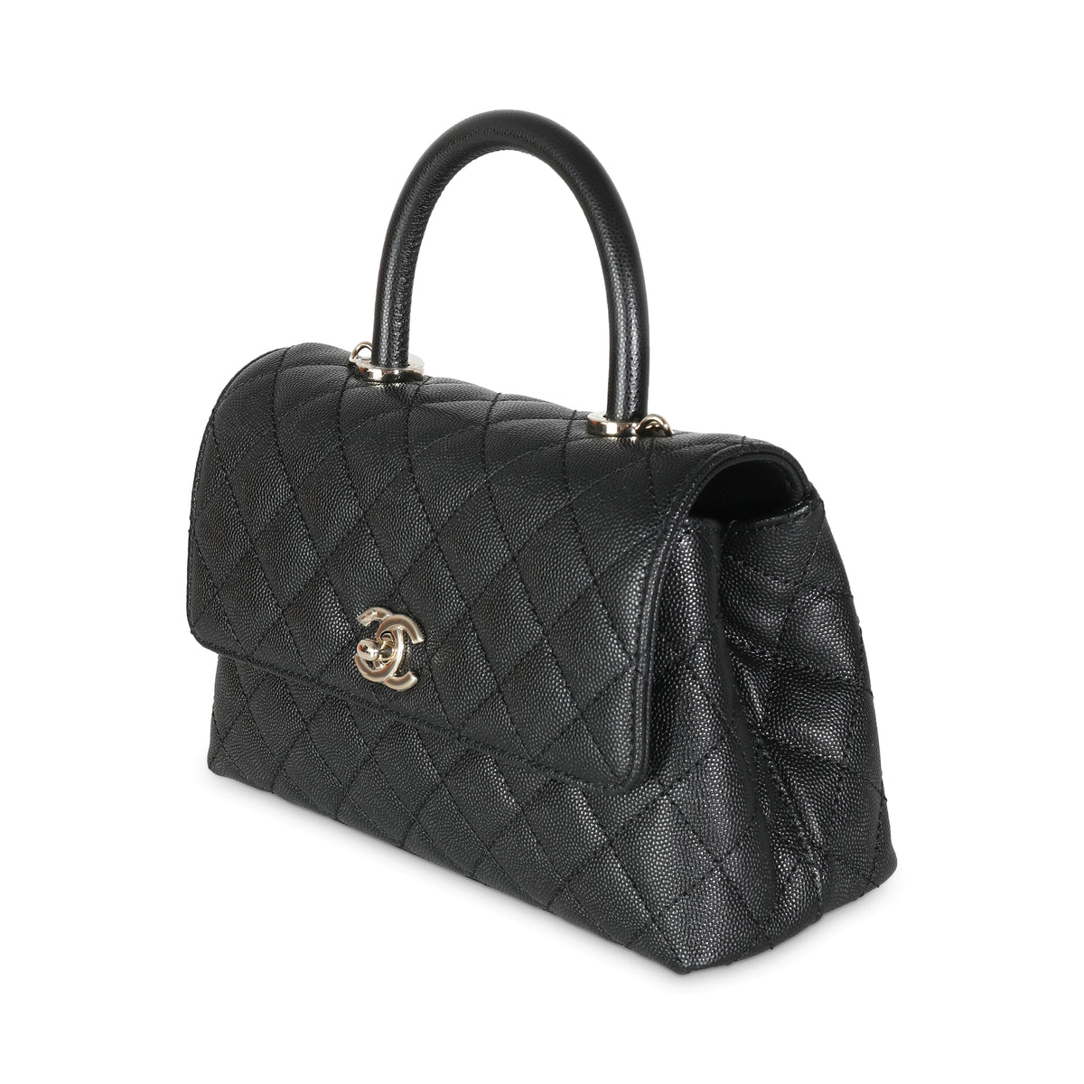 Black Quilted Caviar Mini Coco Top Handle Bag