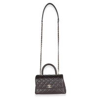 Dark Brown Quilted Caviar Small Coco Top Handle Bag