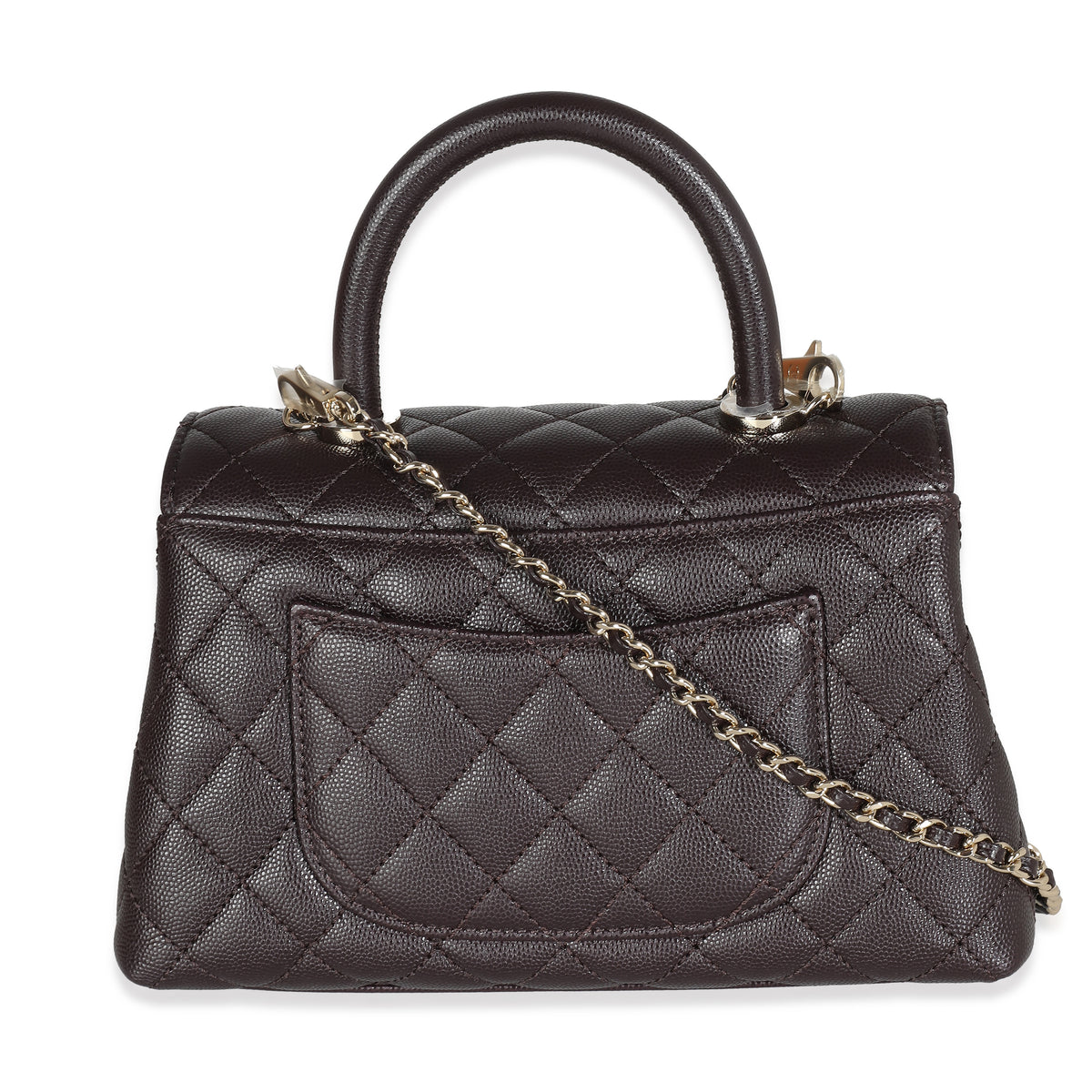 Chanel Dark Brown Quilted Caviar Small Coco Top Handle Bag