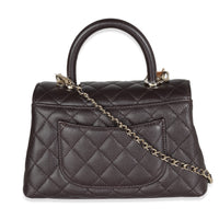 Dark Brown Quilted Caviar Small Coco Top Handle Bag