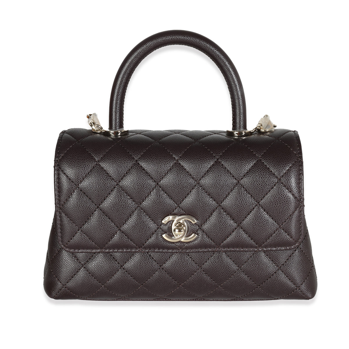 Dark Brown Quilted Caviar Small Coco Top Handle Bag