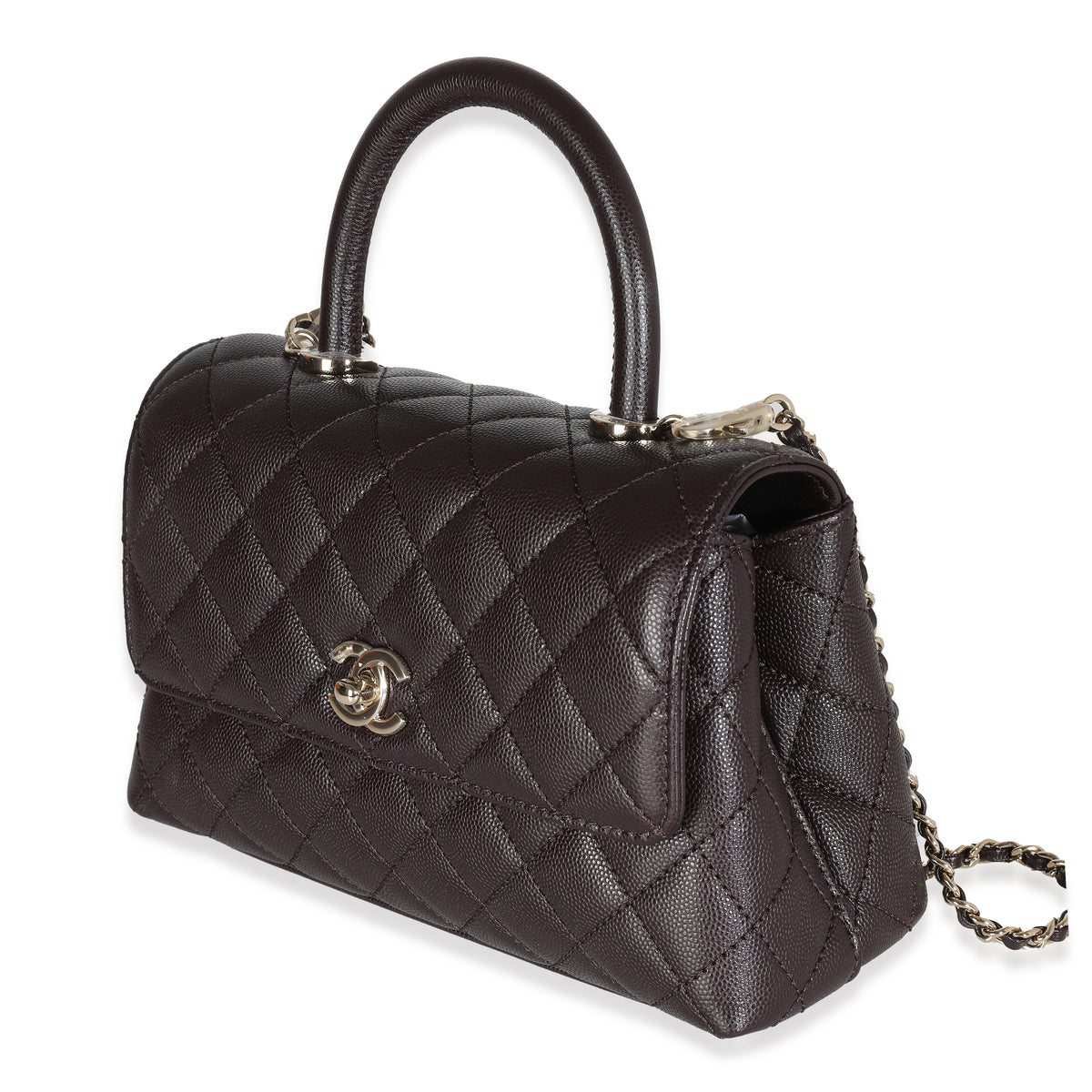 Dark Brown Quilted Caviar Small Coco Top Handle Bag