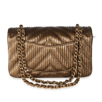 18C Bronze Chevron Pleated Calfskin Medium Classic Double Flap Bag