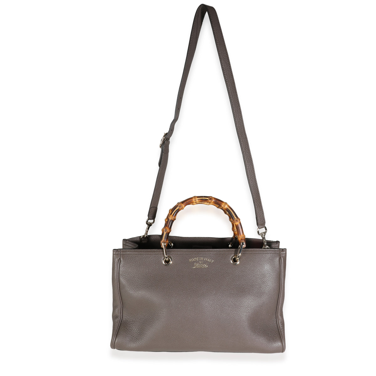 Taupe Pebbled Calfskin Medium Bamboo Shopper