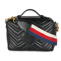 Black Calfskin Matelasse Sylvie Web Small GG Marmont Top Handle Bag