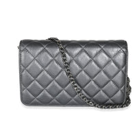 Dark Silver Iridescent Aged Quilted Calfskin Tassel Wallet On Chain